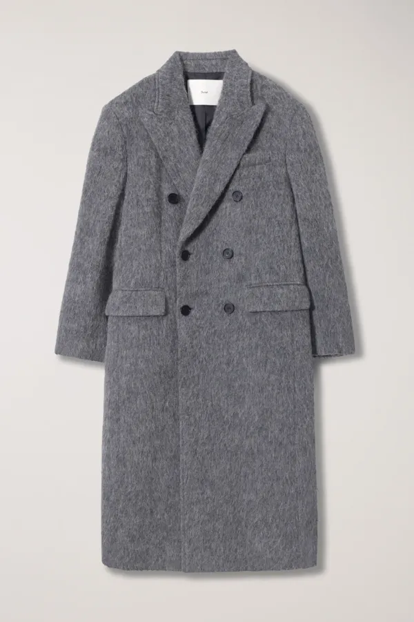 UNISEX TAILORED DOUBLE-BREASTED ALPACA WOOL COAT MELANGE GREY BRUSHED