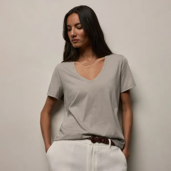 Luxe Lotus Jersey V Neck - Fog