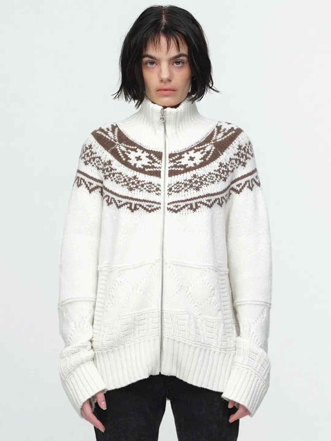 밀로 우먼 Turtleneck Cowichan Knit Zip-Up [Ivory] 상품 이미지 2