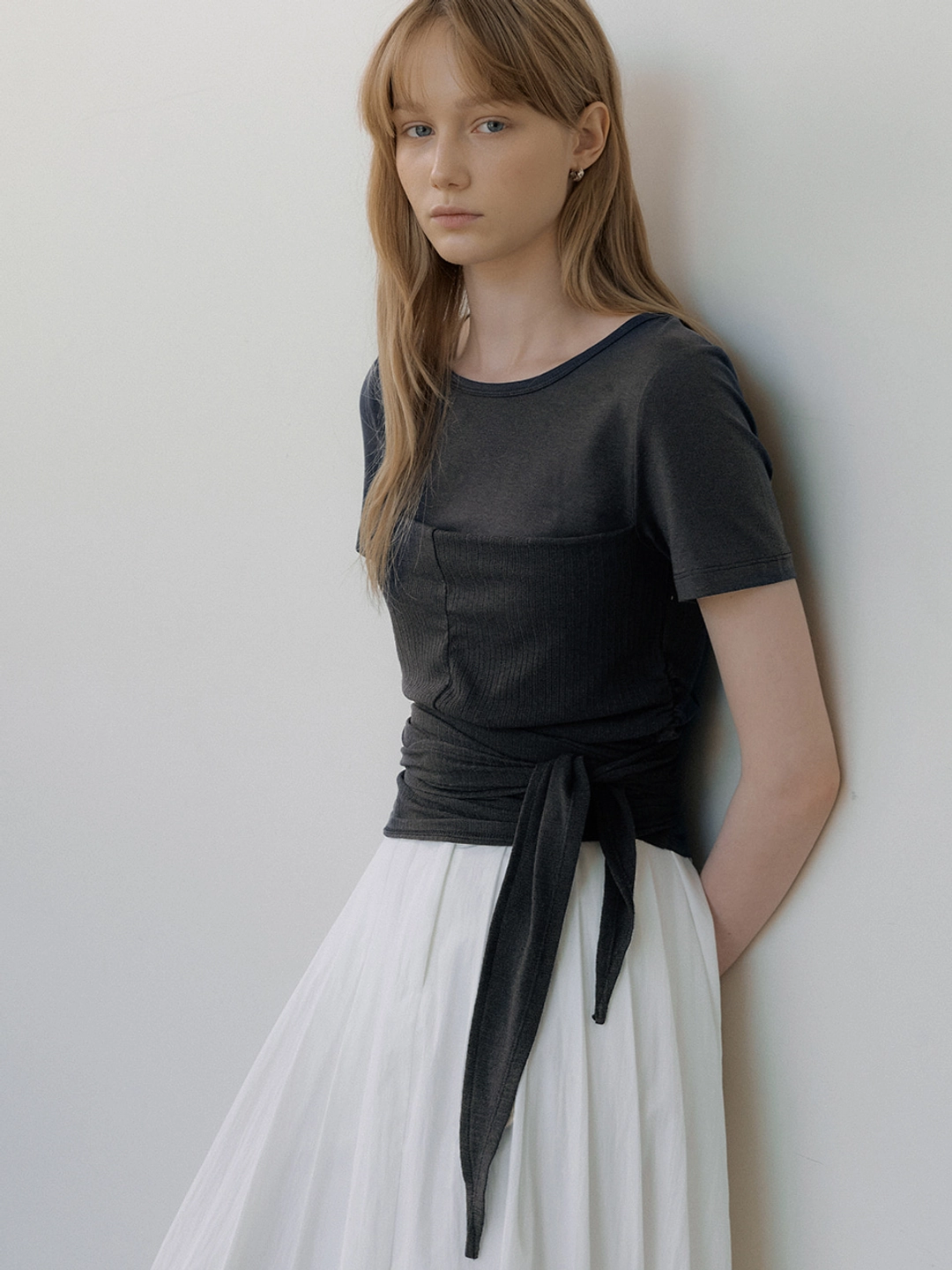 아워코모스 tube top overlap T-shirt (charcoal) orc 6021 상품 이미지 1