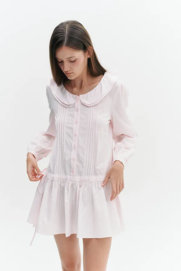 [아일릿 원희 착용] Double Frill Shirt Dress Pink Stripe