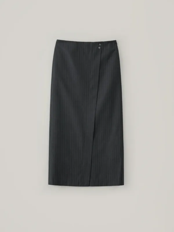 Stripe Wrap Maxi Skirt - Charcoal