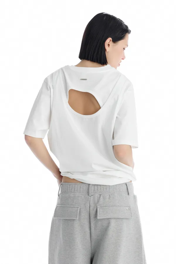 Open Back Detail T-Shirt [ White ]