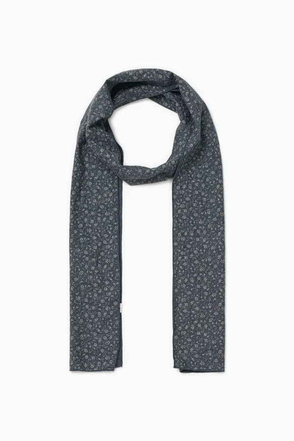 VINTAGE FLORAL COTTON SCARF, BLUE
