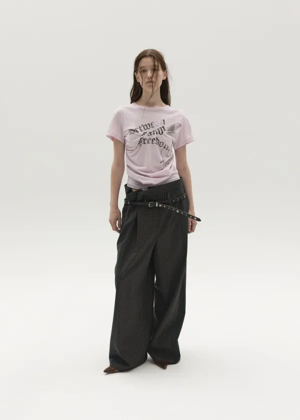 MIXED-CHECK TAILORED TROUSERS (BROWN)