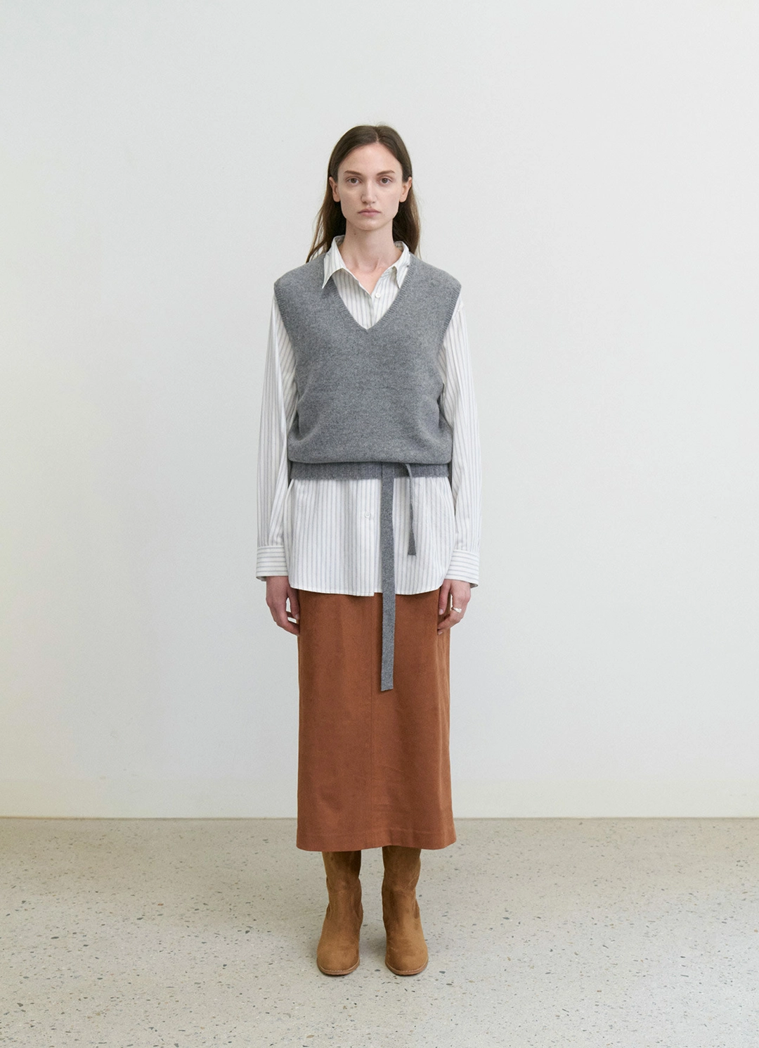 스텝어라운드 Wholegarment belted knit vest_M/GREY 상품 이미지 2