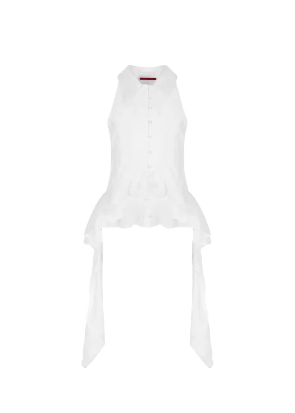 [2ND] HALTER RUFFLE SHIRT, WHITE