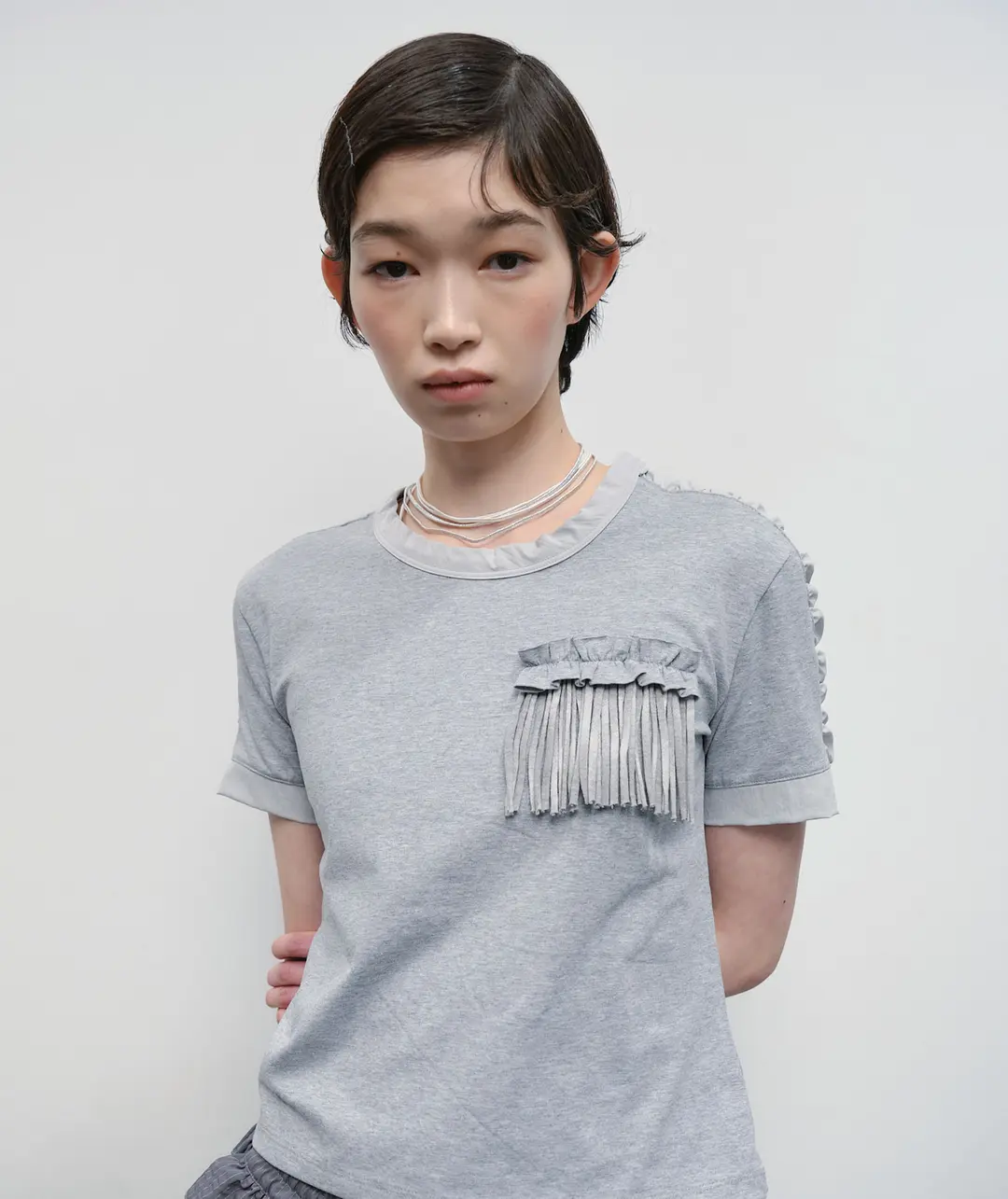 타입서비스 Shirred Fringe Trim Top [Gray] 상품 이미지 2