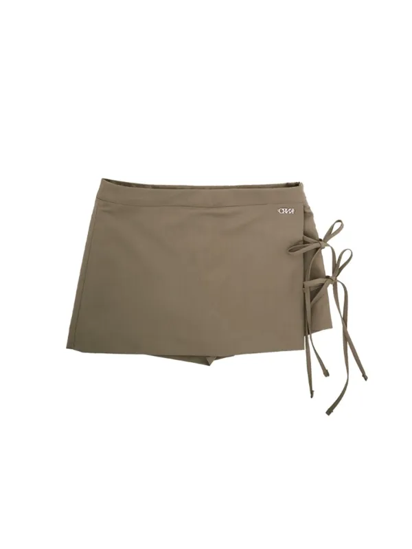 STRING WRAP SKIRT PANTS_KHAKI