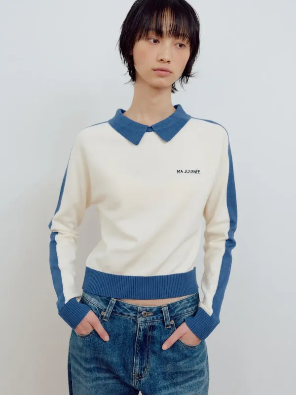 PIQUE RAGLAN KNIT_CREAM/NAVY