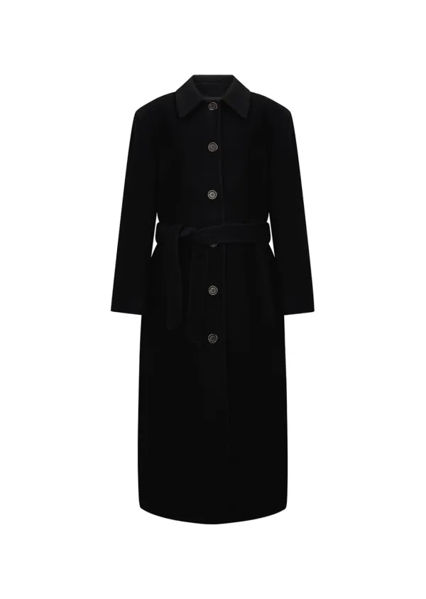 single breasted maxi long coat, black