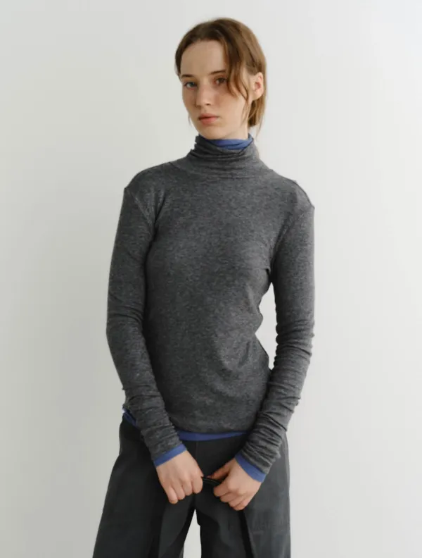 Wool Turtleneck Top (Charcoal)