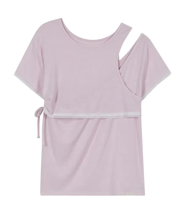 Layered Lace Slit Top [Pink]