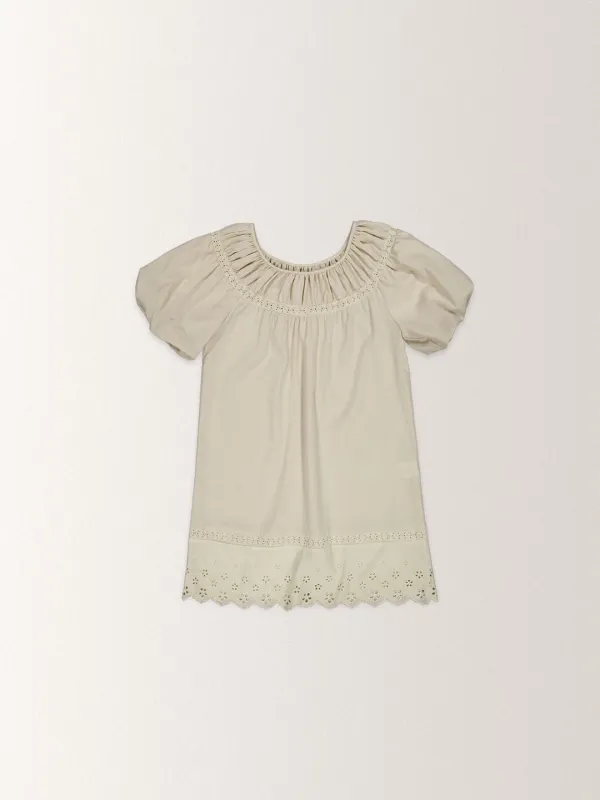 CROCHET SHIRRING LACE BLOUSE [ BEIGE ]