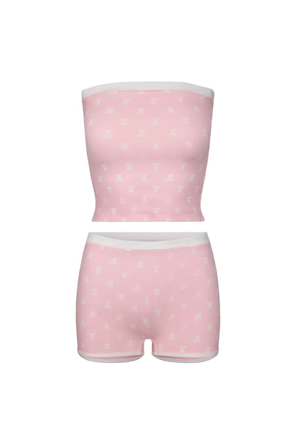 LOGO PATTERN TUBE TOP BIKINI - PINK