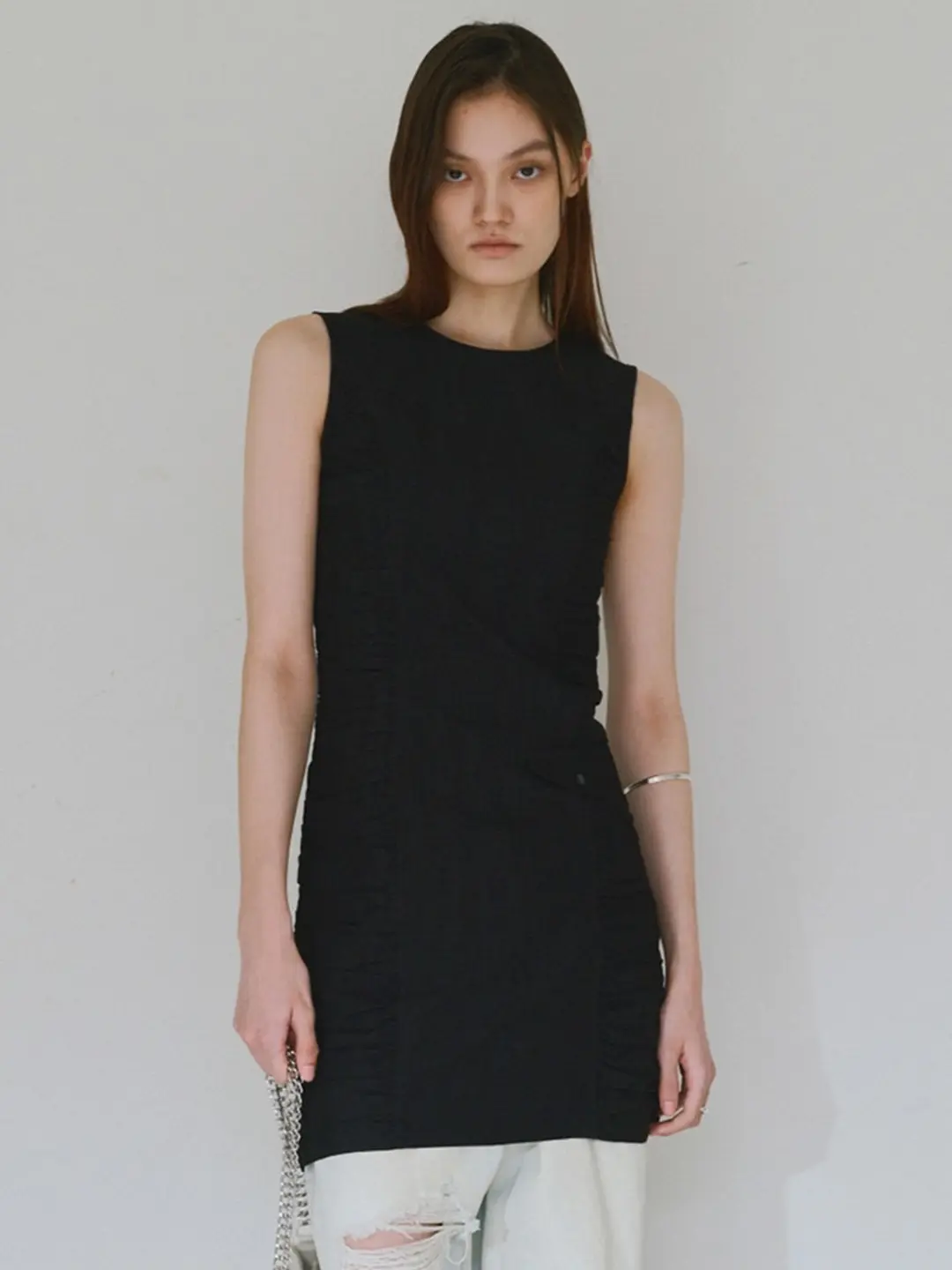 밀로 우먼 Shirring Zip-Up Mini Dress [Black] 상품 이미지 2