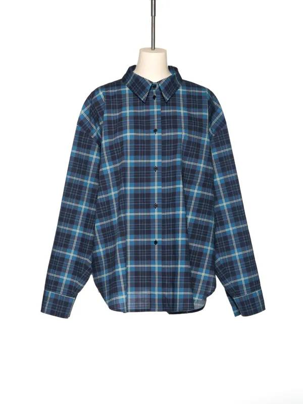 PS25 NAVY OVERSIZED CHECK SHIRT
