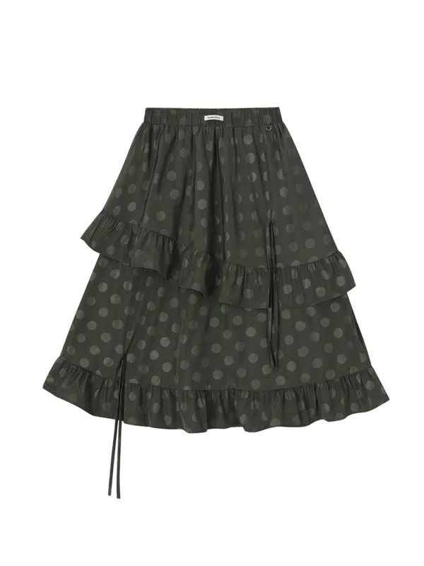 DOT FRILL LONG SKIRT_KHAKI