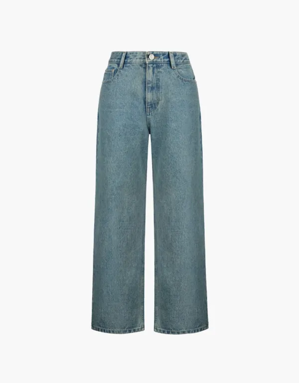signature semi wide denim pants - light blue