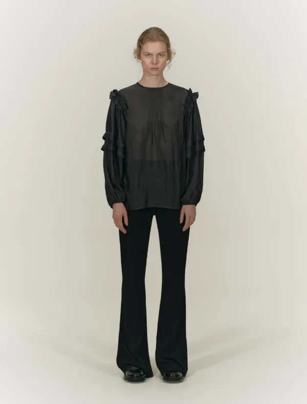 SHEER RUFFLE BLOUSE [BLACK]