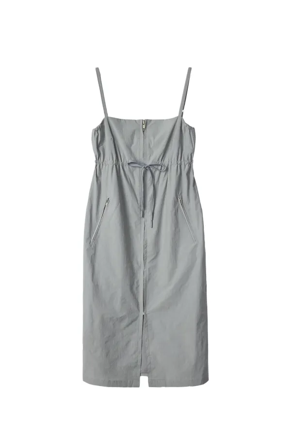 RR LOGO NYLON MIDI DRESS - LIGHTGREY