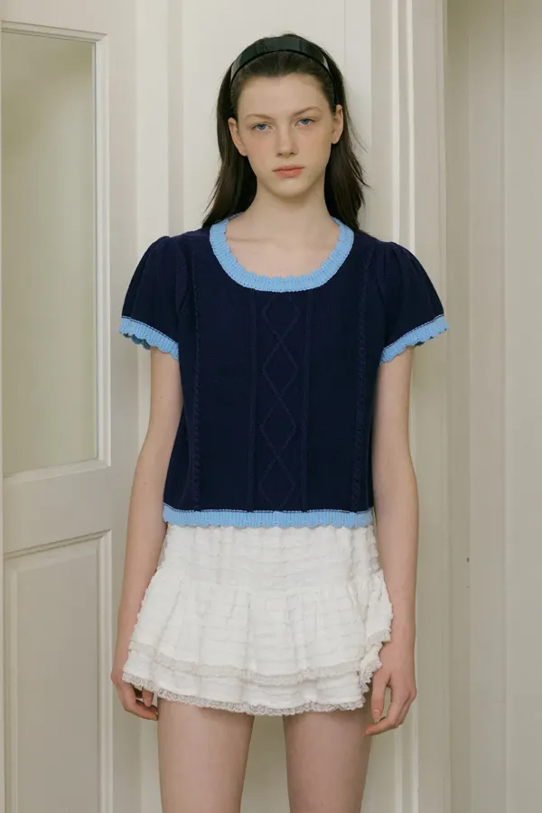 COTTON PUFF SHORT SLEEVE KNIT - NAVY