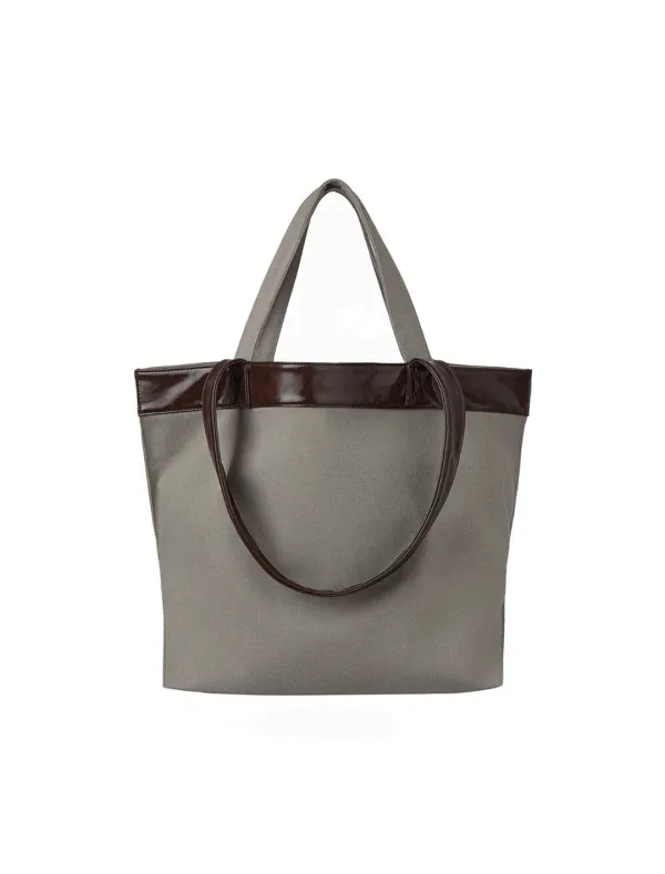 [2nd REORDER] LEATHER EDGE CANVAS BAG [GREY]