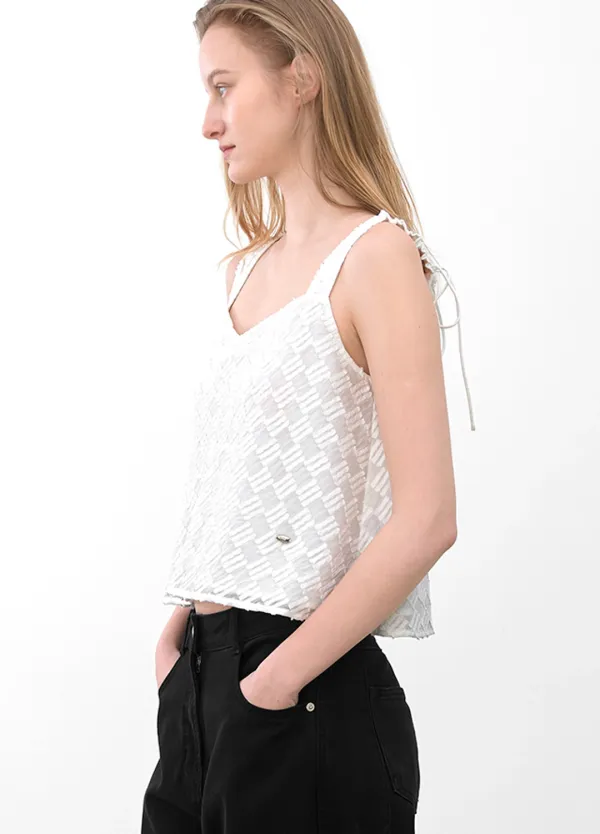 (BL-4433)TEXTURED CHECK SET CAMI BLOUSE