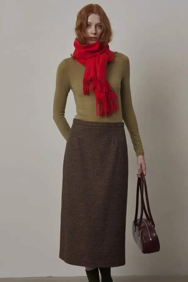 Wool-blend Midi Basic Slit Skirt