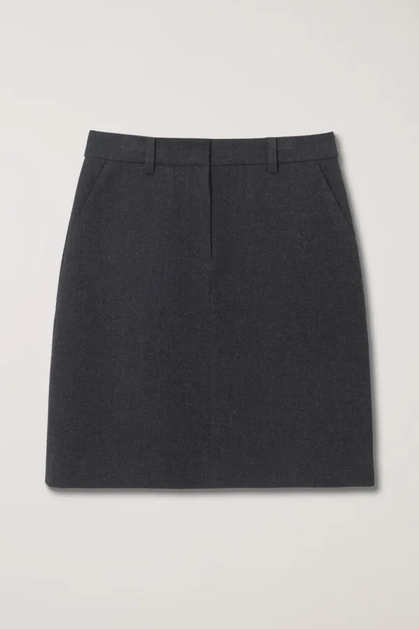 SEMI A-LINE WOOL MIDI SKIRT CHARCOAL GREY_UDSK4C213CG
