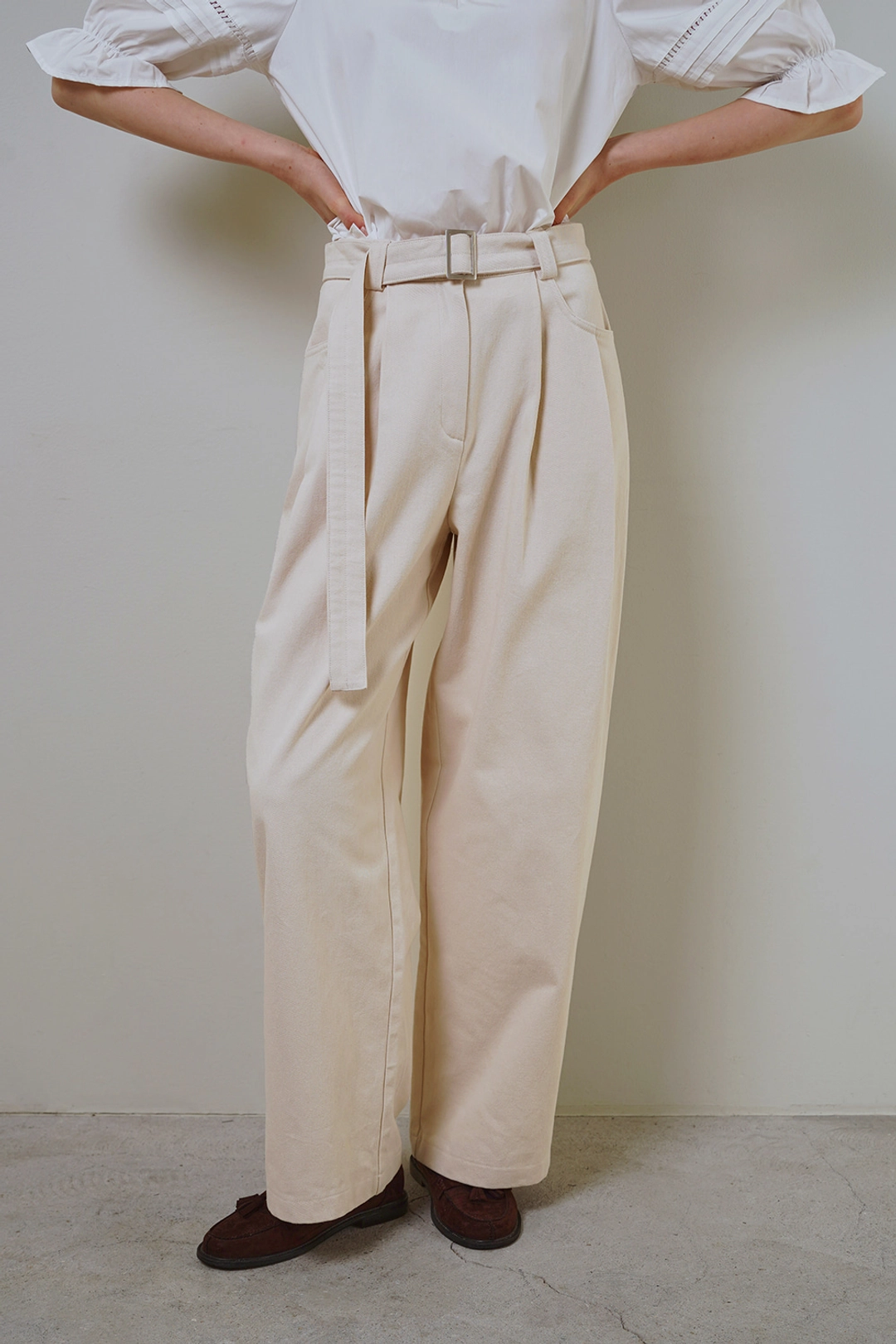 위드아웃썸머 Belted cotton pants_ivory 상품 이미지 2