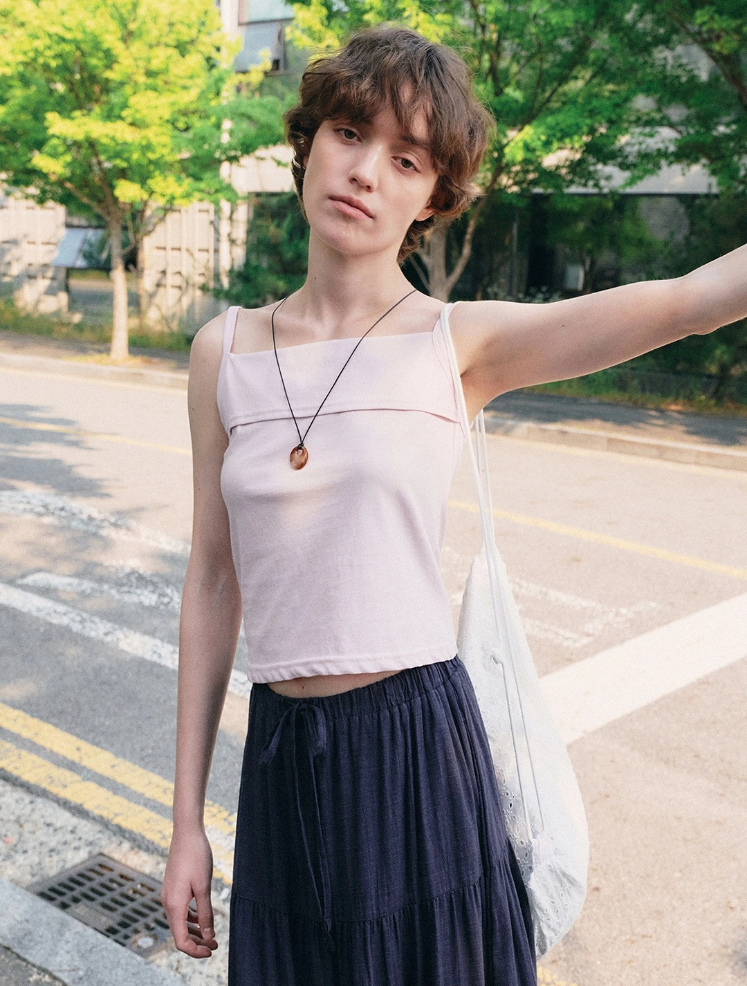 로에일 Soft square drape sleeveless top_Pink 상품 이미지 1