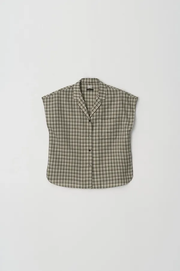 Sleeveless Check Shirt (khaki)