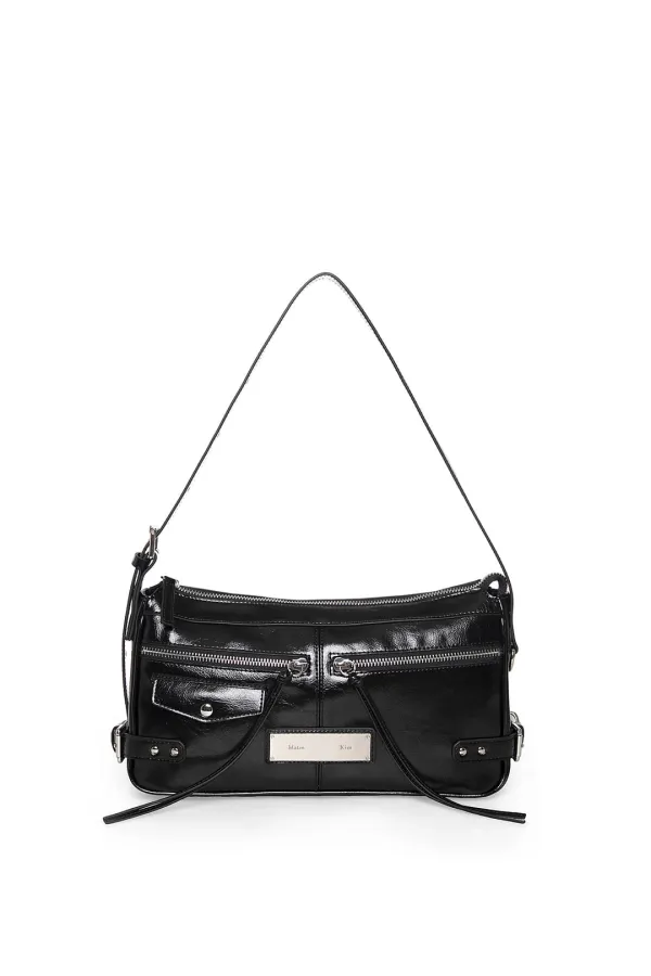 SIDE BUCKLE BIKER SHOULDER BAG IN BLACK
