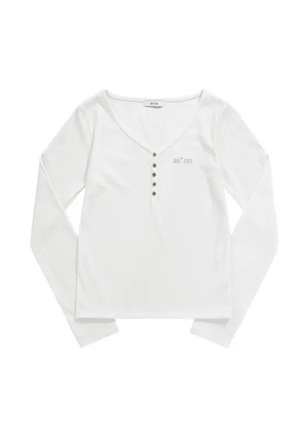 WISH RIBBED BUTTON TEE / IVORY