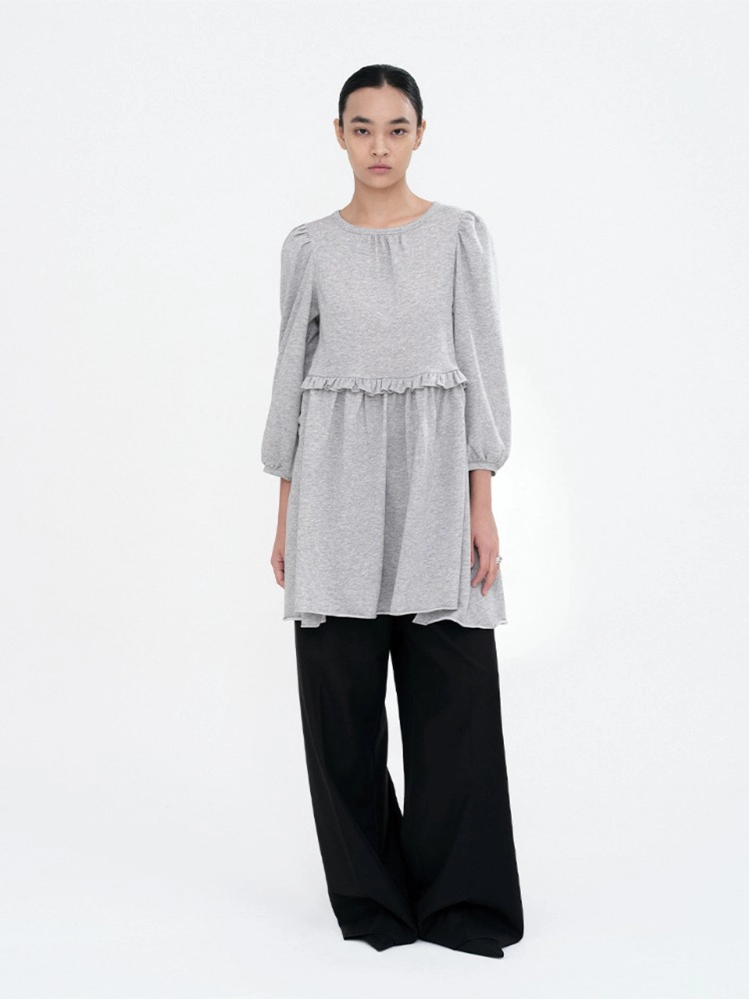 밀로 우먼 Puff Sleeve Jersey Dress [Melange Gray] 상품 이미지 1