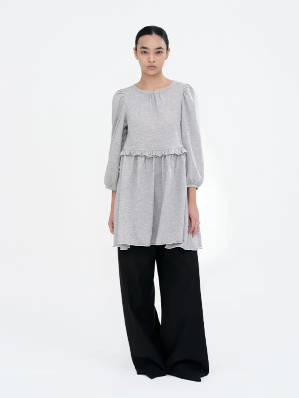 Puff Sleeve Jersey Dress [Melange Gray]