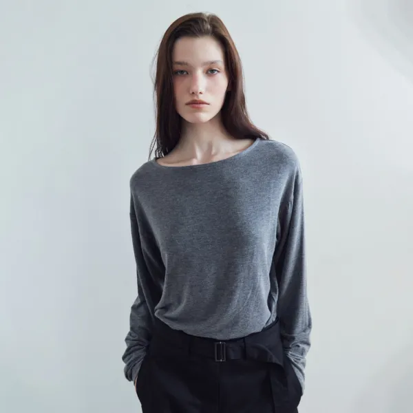 SITP5312 보트넥 드롭 숄더 티셔츠_Melange gray
