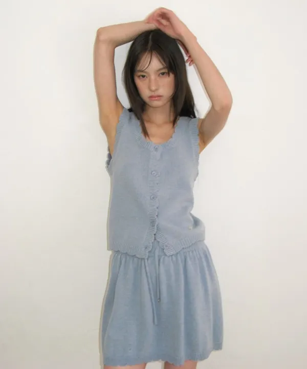 [SET] SCALLOP TRIM KNIT SLEEVELESS & SKIRT (2color)