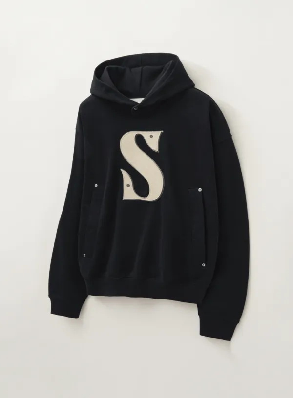 Rivet Applique Pocket Logo Hoodie - Black
