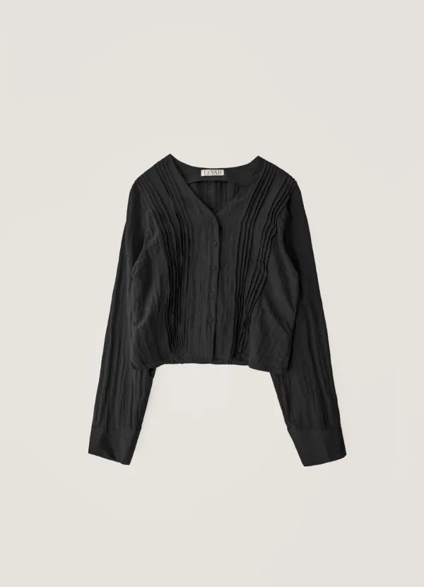 Strap Pintuck Blouse - Black