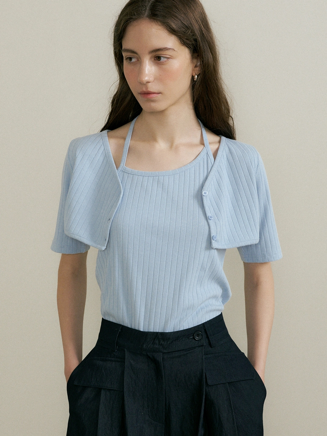 아워코모스 comos 1424 overlap halter neck T-shirt (sky blue) 상품 이미지 2