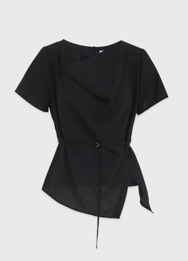  [44-120]  Maydia Cowl-neck Blouse  메이디아 카울넥 블라우스 (여름-출근룩-하객룩-데일리룩-격식룩-페미닌룩-카울넥-고급-스트랩-스트랩블라우스-체형커버-빅사이즈-자체제작) 