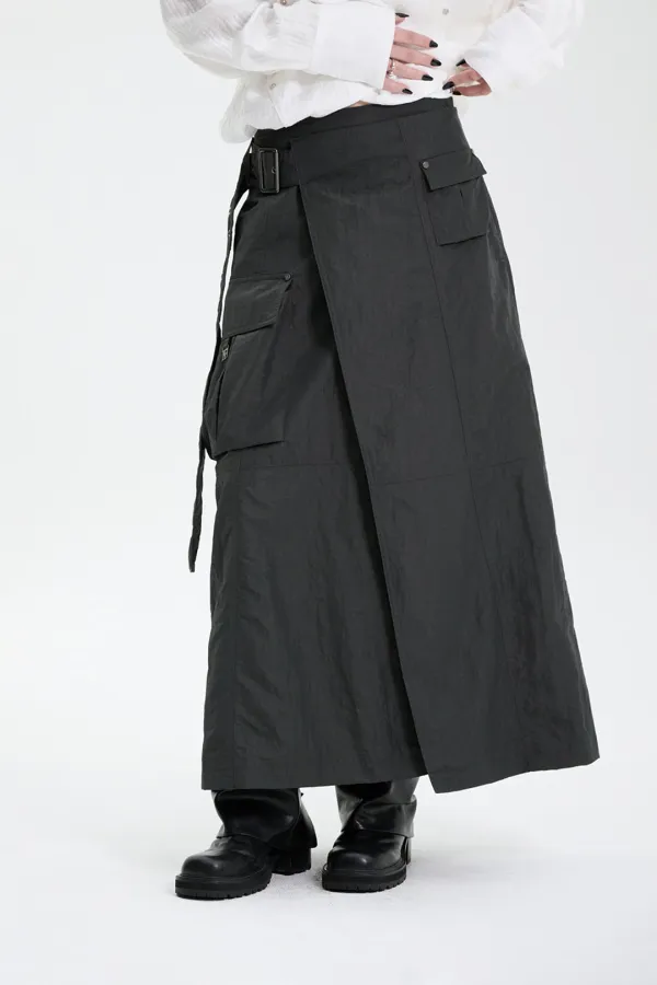 Belted Cargo Skirt [ Charcoal ]
