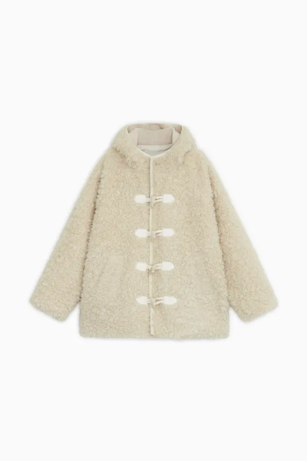 FLUFFY TOGGLE HOODED JACKET, IVORY - OHESHIO