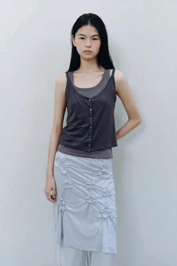 2WAY LAYERED BUTTON SLEEVELESS, CHARCOAL