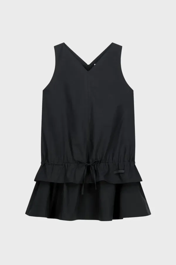 V-NECK LAYERED MINI DRESS (BLACK)