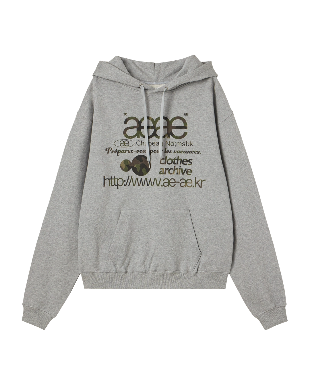 에이이에이이 WEB LOGO LOOSED HOODIE [MELANGE GREY/CAMO] 상품 이미지 2