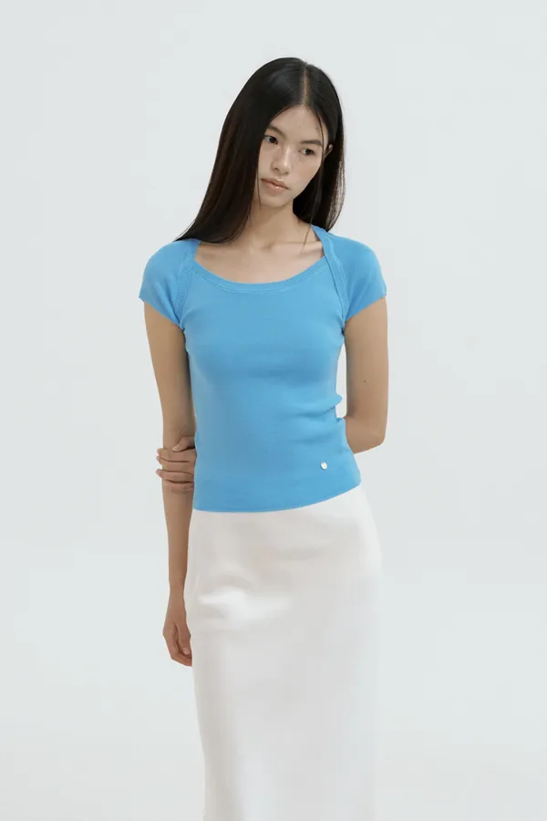 Boatneck Bolero Knit Top (sky blue)