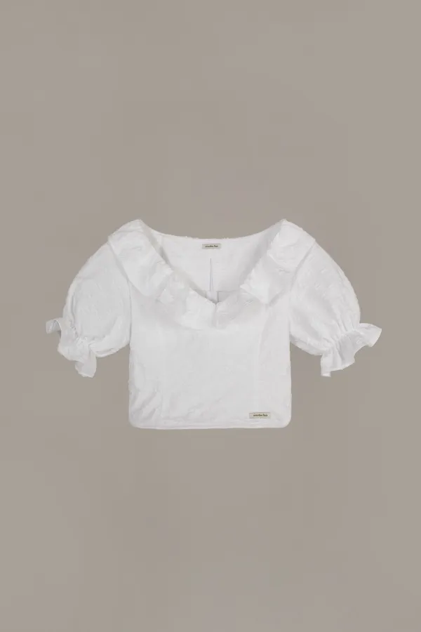 RUFFLE JACQUARD BLOUSE_WHITE